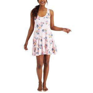 Jenni Womens Printed Sleeveless Tiered Chemise